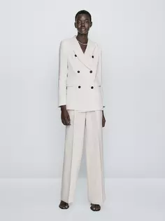 Двубортный костюмный пиджак в полоску Massimo Dutti, кремовый