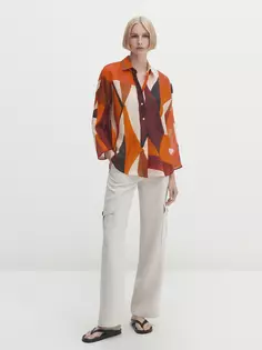 Рубашка рами с геометрическим принтом Massimo Dutti, оранжевый