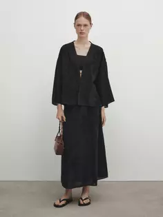 Рубашка-кимоно с вышивкой Massimo Dutti, черный