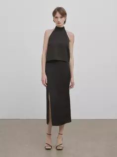 Атласная юбка-карандаш -studio Massimo Dutti, черный