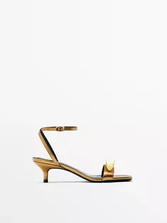 Кожаные сандалии с металлическими аппликациями -studio Massimo Dutti, золотой