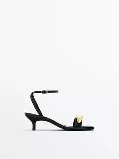 Кожаные сандалии с металлическими аппликациями -studio Massimo Dutti, черный