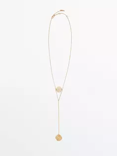 Позолоченное длинное ожерелье с двойным цветком Massimo Dutti, золотой