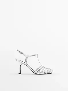 Сандалии cage с ламинированным каблуком - studio Massimo Dutti, серебряный