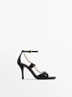 Кожаные сандалии на высоком каблуке с цепочкой - studio Massimo Dutti, черный