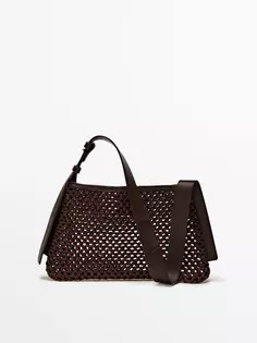 Сетчатая сумка с деталями из кожи наппа Massimo Dutti, коричневый