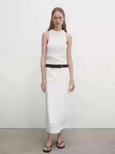 Юбка Massimo Dutti Linen Wrap Midi With Embroidery Detail, белый