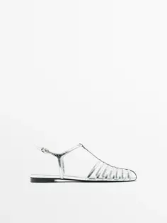 Сандалии из ламинированной плоской клетки - studio Massimo Dutti, серебряный