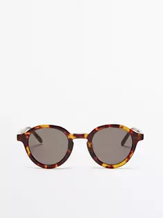 Круглые солнцезащитные очки с эффектом черепаховой панели Massimo Dutti, коричневый