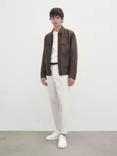 Коричневая куртка из кожи наппа с карманами Massimo Dutti, коричневый