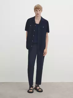 Рубашка из микро-саржи с коротким рукавом с карманами Massimo Dutti, синий