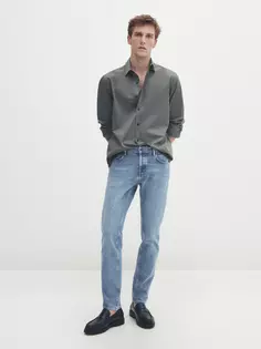 Отбеленные джинсы облегающего кроя Massimo Dutti, индиго