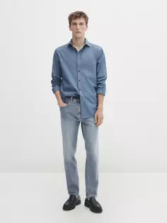 Джинсовая рубашка обычного кроя из шамбре Massimo Dutti, синий