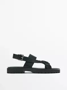 Черные кожаные сандалии - studio Massimo Dutti, черный