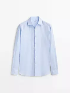 Рубашка из хлопковой саржи в полоску Massimo Dutti, синий