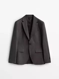 Серый костюмный пиджак из шерсти стрейч Massimo Dutti, серый