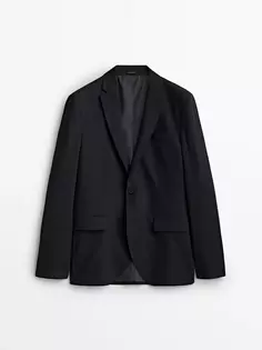 Пиджак облегающего кроя из 100% шерсти Massimo Dutti, синий