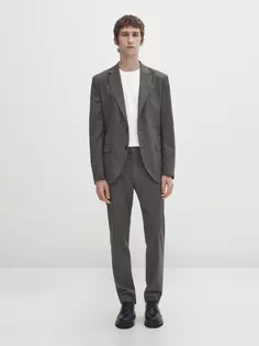 Серые брюки из шерсти стрейч Massimo Dutti, серый