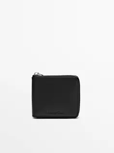 Кожаный кошелек с молнией Massimo Dutti, черный
