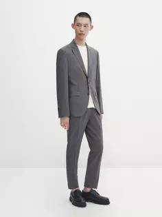 Серый пиджак из шерсти fil-à-fil Massimo Dutti, серый