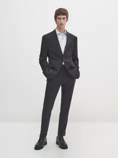 Простые серые брюки из смешанной шерсти Massimo Dutti, угольный
