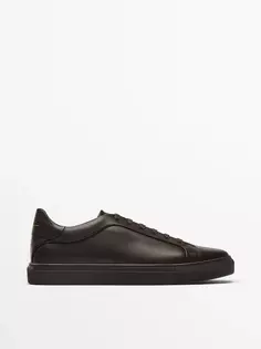 Темно-коричневые кожаные кроссовки Massimo Dutti, коричневый