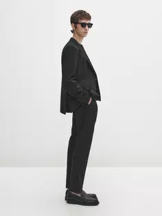 Черный костюмный пиджак из шерсти стрейч Massimo Dutti, черный
