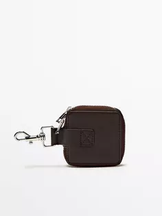 Квадратный кожаный кошелек с молнией Massimo Dutti, коричневый