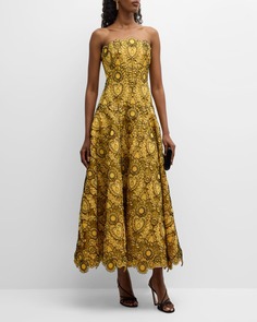 Платье без бретелек с цветочной аппликацией и вышивкой Lela Rose