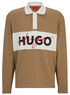 Рубашка поло из хлопкового трикотажа с двойным логотипом Hugo, бежевый/серо-белый/черный