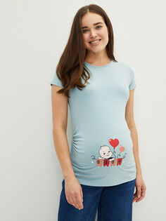 Хлопковая футболка для беременных с короткими рукавами и принтом с круглым вырезом LC Waikiki Maternity