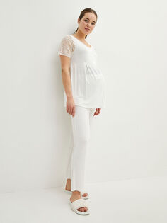 Кружевной пижамный комплект для беременных с коротким рукавом и U-образным вырезом LCW Dream