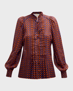 Клетчатая блузка из вуали с завязками Maison Common