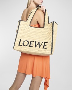 Большая двухцветная большая сумка-тоут из рафии из коллаборации с Paula’s Ibiza Loewe