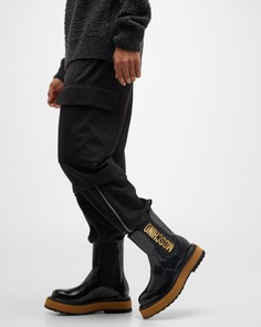 Мужские кожаные ботинки челси с эластичным логотипом Beatle Moschino