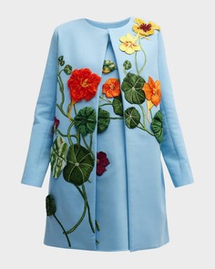 Открытое пальто с длинными рукавами и цветочной вышивкой Nasturtium Oscar de la Renta