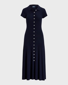 Трикотажное платье-поло из шерсти мериноса в рубчик Polo Ralph Lauren