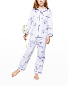 Детский пижамный комплект из двух предметов с цветочным принтом цвета индиго, размеры 6M-14 Petite Plume