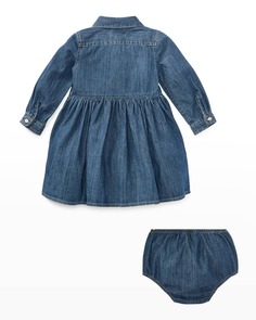 Расклешенное джинсовое платье-рубашка для девочки с поясом, размер 3–24 мес. Ralph Lauren Childrenswear