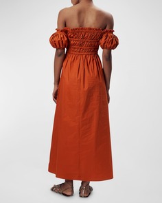 Платье миди из поплина со сборками и открытыми плечами Adam Ronny Kobo