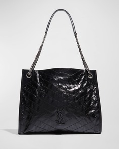 Кожаная большая сумка для покупок Niki YSL с монограммой Saint Laurent
