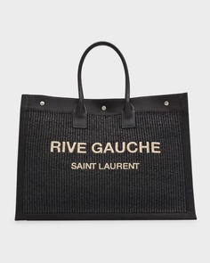 Мужская большая сумка Rive Gauche из парусины из рафии Saint Laurent