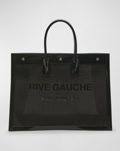 Сетчатая большая сумка-тоут Rive Gauche Chevron с отделкой из лакированной кожи Saint Laurent