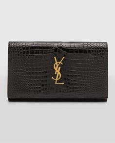 Бумажник YSL с тиснением под крокодила на цепочке Saint Laurent