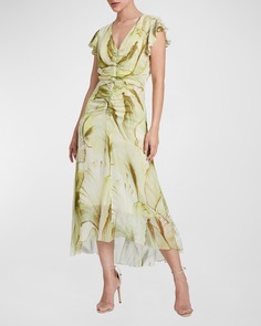 Платье миди Avery с рукавами-крылышками и абстрактным принтом Santorelli