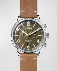 Мужские кожаные часы с хронографом Traveller, 42 мм Shinola