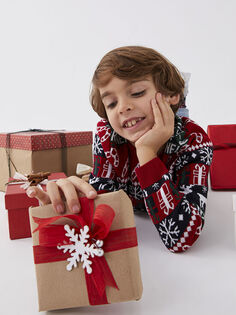 Трикотажный свитер для мальчика с длинным рукавом и круглым вырезом в рождественской тематике LCW Casual