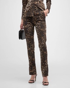 Жаккардовые брюки прямого кроя с леопардовым принтом и застежкой-молнией St. John