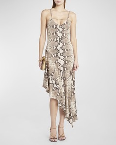 Платье асимметричного кроя с цепочкой и ожерельем с принтом Python Stella McCartney