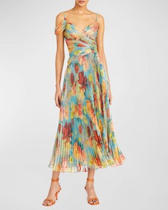 Плиссированное платье миди с цветочным принтом Vienna Theia